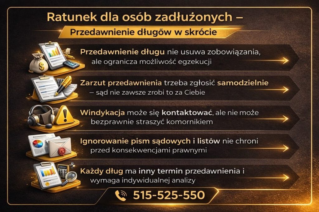 Przedawnienie długów fakty i mity – ilustracja obala najczęstsze błędne przekonania dotyczące przedawnienia zobowiązań, wskazując kiedy dług nadal istnieje oraz jakie działania są konieczne, aby skutecznie się na nie powołać.
