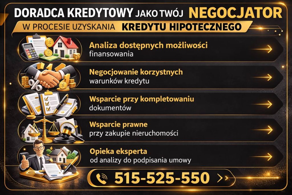 Kredyt hipoteczny dla młodych – rola doradcy kredytowego jako negocjatora, analiza ofert, negocjowanie warunków finansowania oraz wsparcie w procesie zakupu nieruchomości i podpisania umowy