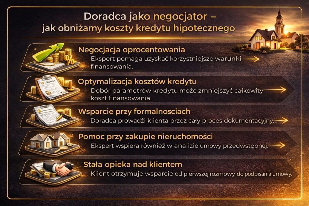 Kredyt mieszkaniowy dla wojskowych Świętoszów – negocjacje warunków i optymalizacja kosztów. Doradca pomaga obniżyć oprocentowanie, dopasować parametry kredytu oraz zapewnia wsparcie przy formalnościach i zakupie nieruchomości.