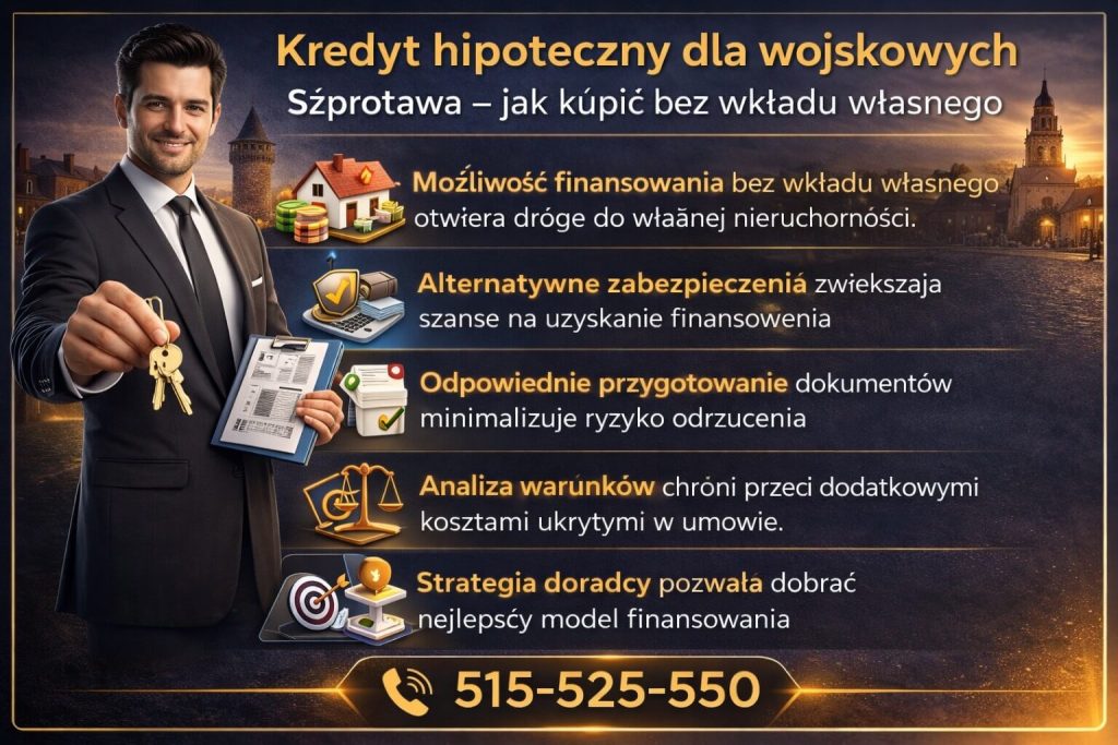 Kredyt hipoteczny dla żołnierzy Szprotawa bez wkładu własnego – możliwości finansowania zakupu nieruchomości, alternatywne zabezpieczenia, przygotowanie dokumentów oraz analiza umowy zwiększająca bezpieczeństwo klienta