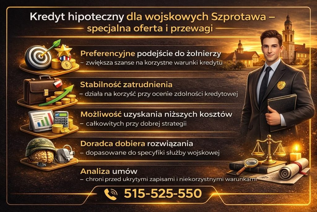 Kredyt hipoteczny dla żołnierzy Szprotawa – specjalna oferta dla wojskowych, stabilność zatrudnienia, preferencyjne warunki kredytu, niższe koszty oraz dopasowanie rozwiązań do specyfiki służby z pomocą eksperta kredytowego