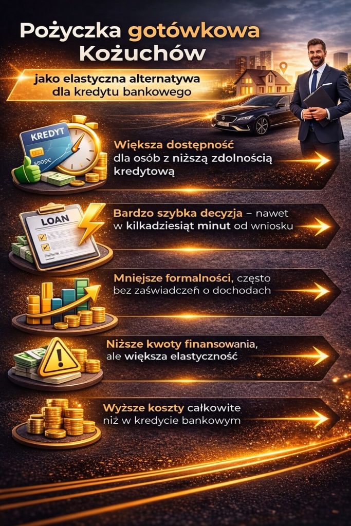 Pożyczka gotówkowa Kożuchów jako elastyczna alternatywa dla kredytu bankowego – szybka decyzja, mniej formalności, dostępność dla osób z niższą zdolnością kredytową oraz możliwość uzyskania środków nawet bez zaświadczeń o dochodach