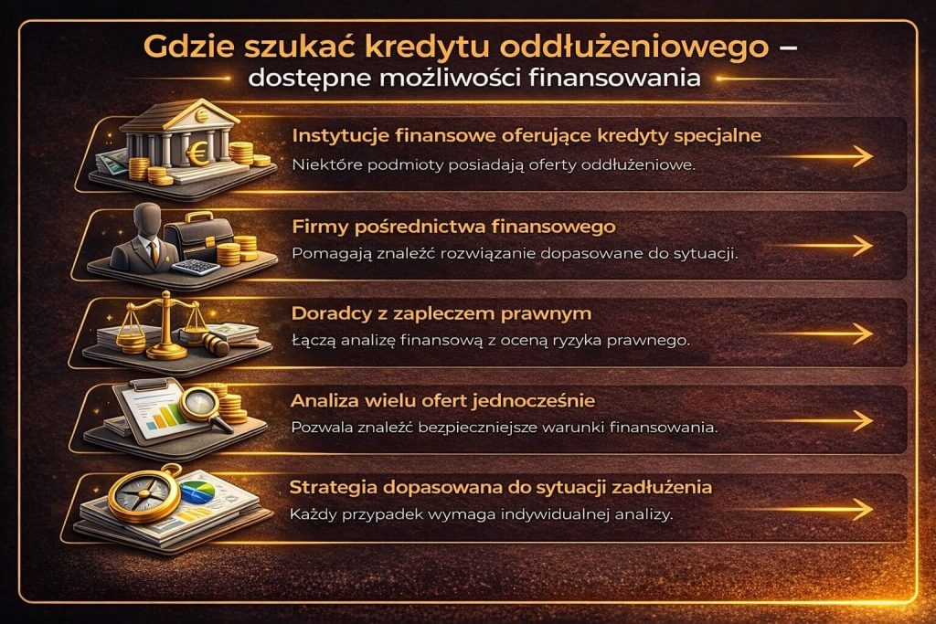 Gdzie szukać kredytu oddłużeniowego – instytucje finansowe, pośrednicy oraz doradcy kredytowi. W przypadku klientów uzyskujących dochody poza Polską, kredyt dla pracujących za granicą wymaga doświadczenia i dopasowania oferty do realnej sytuacji finansowej.